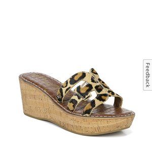 Sam Edelman Regis Leopard Print Cork Wedge Sandals US 8.5 EUR 38.5